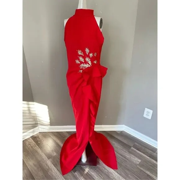 NWT Chiara Boni La Petite Robe Teodorina Sequined Ruffle Halter Gown US4 $1090 - Picture 5 of 11